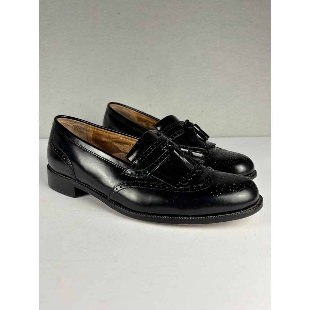 Bostonian Classics 20370 Tassel Kiltie Wingtip Loafers 9.5M Black Leather